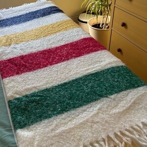 HBC Signature Multi Stripe Wool BLEND Throw Blanket EUC
